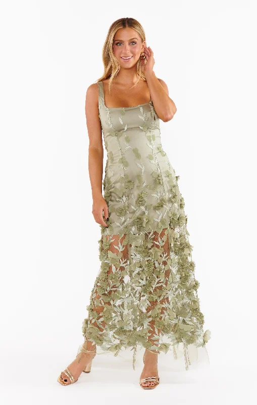 Women's Professional Attire Stephanie Dress ~ Moss Green 3D Floral
