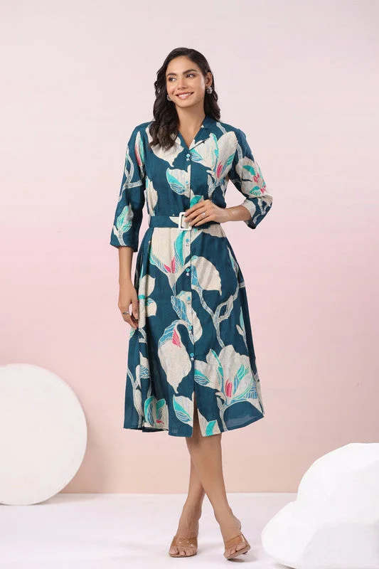 First Order Discount Green Tropical Charm Button-Down Muslin Silk Dress