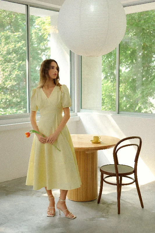 Winter Warehouse Sale [Restocked] Marabelle Cotton Midaxi Dress in Pastel Yellow