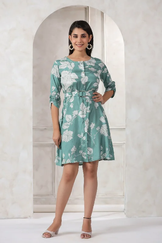 Stylish Outerwear Clothing For Women Seafoam Blue Russian Silk Dress