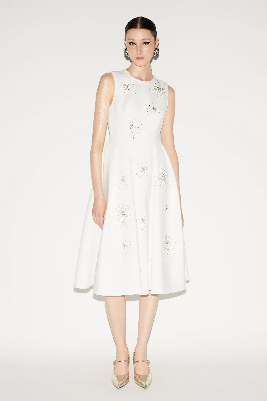 Imeless Style MAY DRESS WHITE EMBELLISHED SCUBA