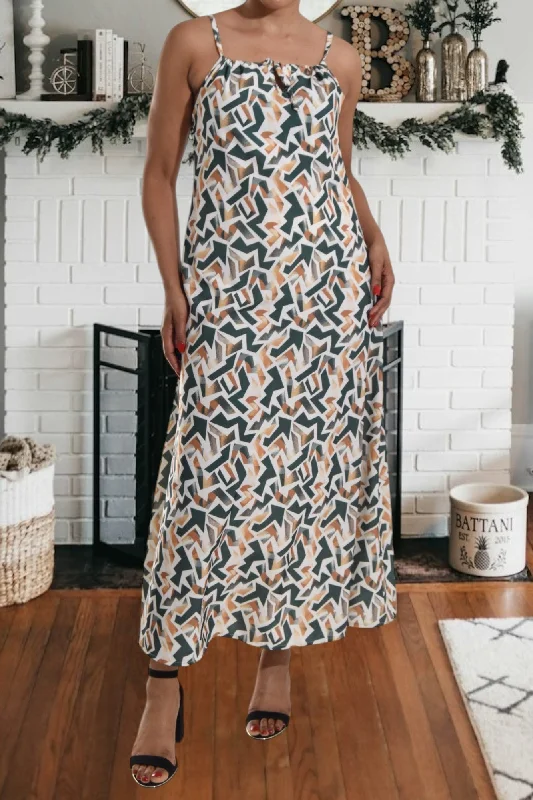 Casual Outfit For Women Dark Green  Strappy Maxi Tie Dress