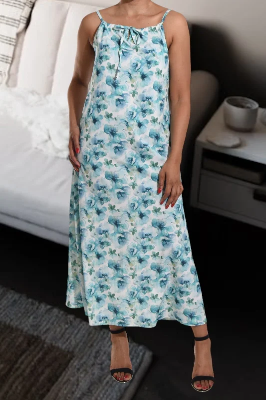 Plus-Size Women's Garments Blue And White Strappy Maxi Tie Dress