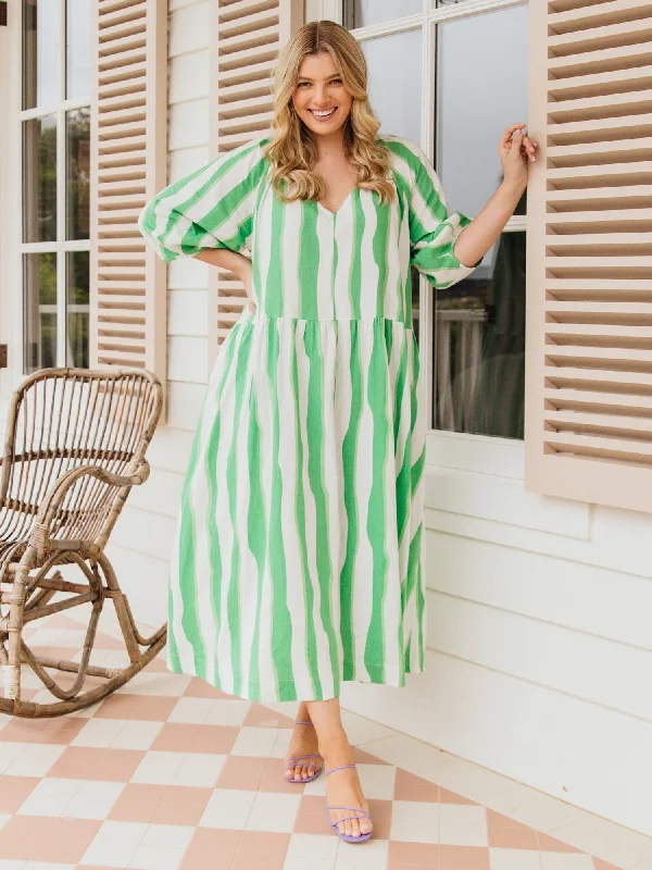 Modern Women's Fashion with Vintage Touches Spritz Dress Greenbriar/White Stripe