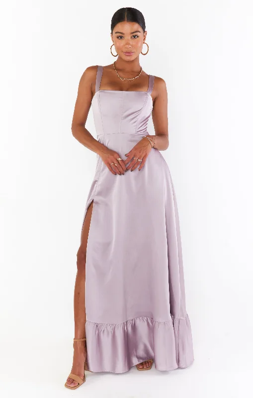 Women's Holiday Clothing Clarissa Corset Dress ~ Dusty Purple Luxe Satin