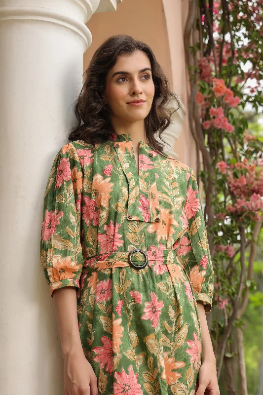 Comfy Women's Outfits for Daily Wear Belted Botanica Cotton Dress