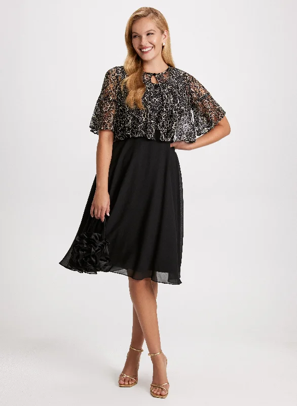 Sustainable Women's Clothes Metallic Embroidered Dress & Jacket Set