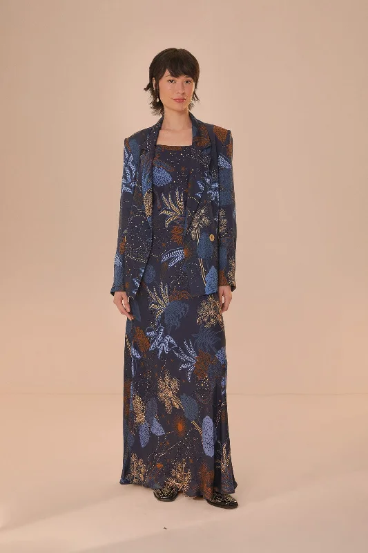Casual Chic Women's Clothes Navy Blue Night Jungle Slip Dress