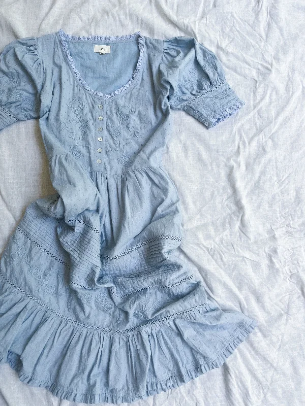 High End Designer Brands Discount 100% RECYCLED COTTON - FAUSTINE DRESS PASTEL BLUE