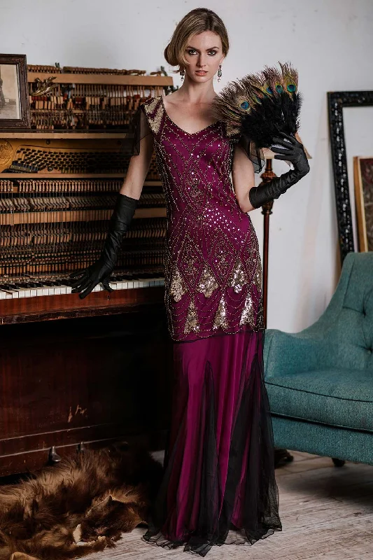 Fashion Deals Too Good To Pass Up [US Warehouse] Rose Red 1920s Sequined Maxi Flapper Dress