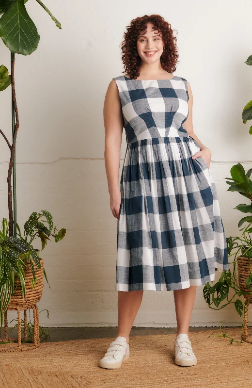 Fashion Forward Femininity Abigail Indigo Plaid Dress Long