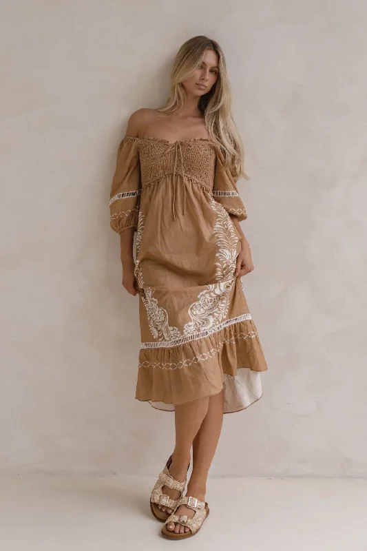 Winter Warehouse Sale Sass Brandy Dress Chai Print