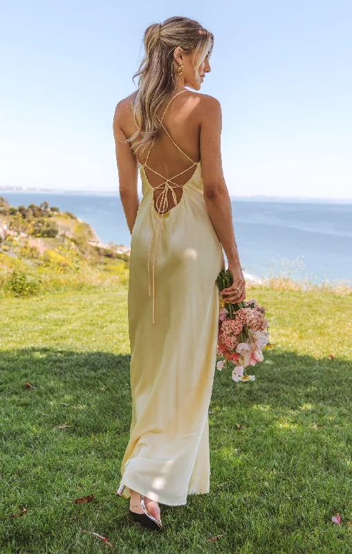 Exclusive Deals Online Dani Slip Dress ~ Pale Yellow Luxe Satin