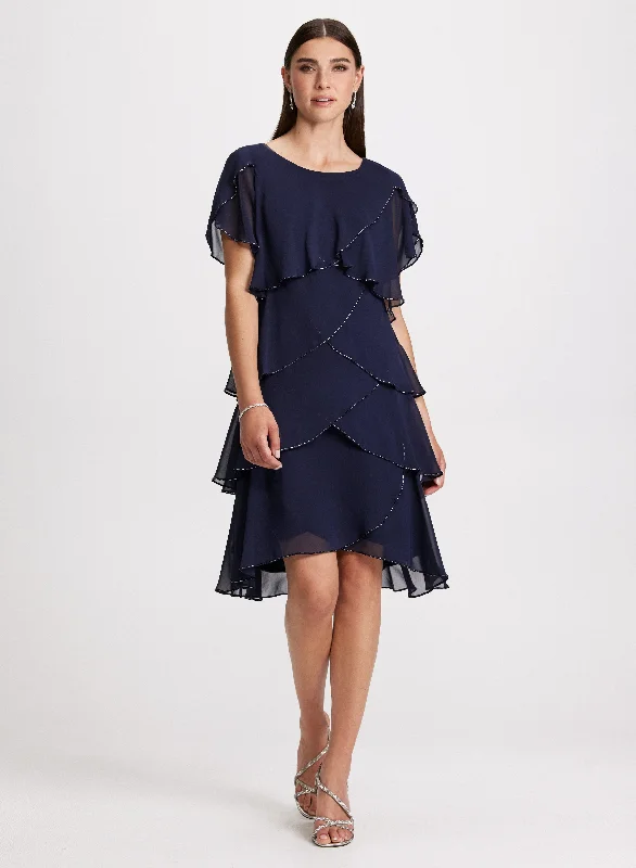 Women's Fashionable Attire For Work Beaded Detail Tiered Dress
