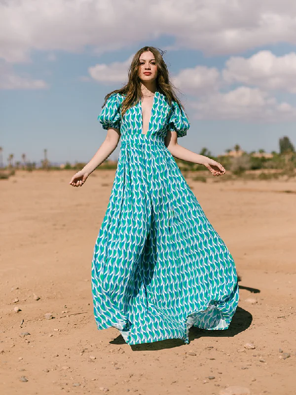 Trendy Pulse Alexia's Dress Green & Blue Graphic Print