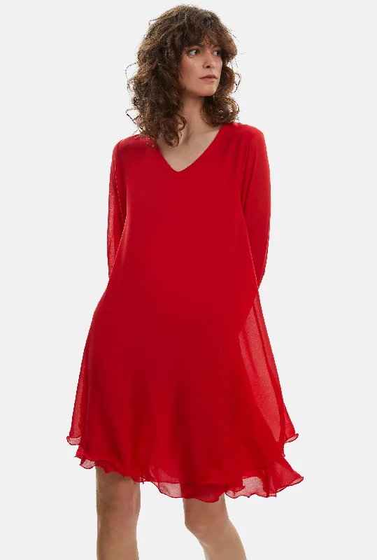 Outfits Ideas Long Sleeve Red Wave Hem Dress