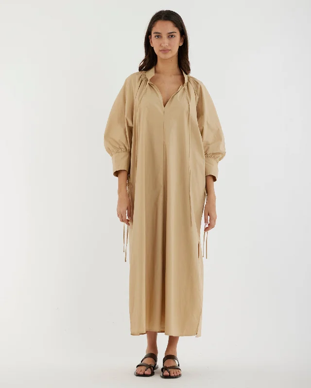 Online Boutiques Clothing Marie Poplin Tie Dress - Sand