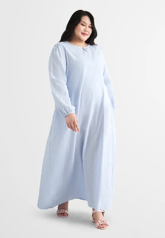 Vintage-Inspired Women's Clothes Catalina Cotton Puff Sleeve Jubah Dress - Blue
