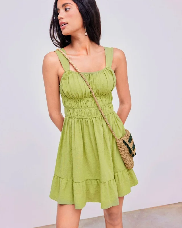 Women's Work Apparel GREEN RUCHED FIT & FLARE DRESS