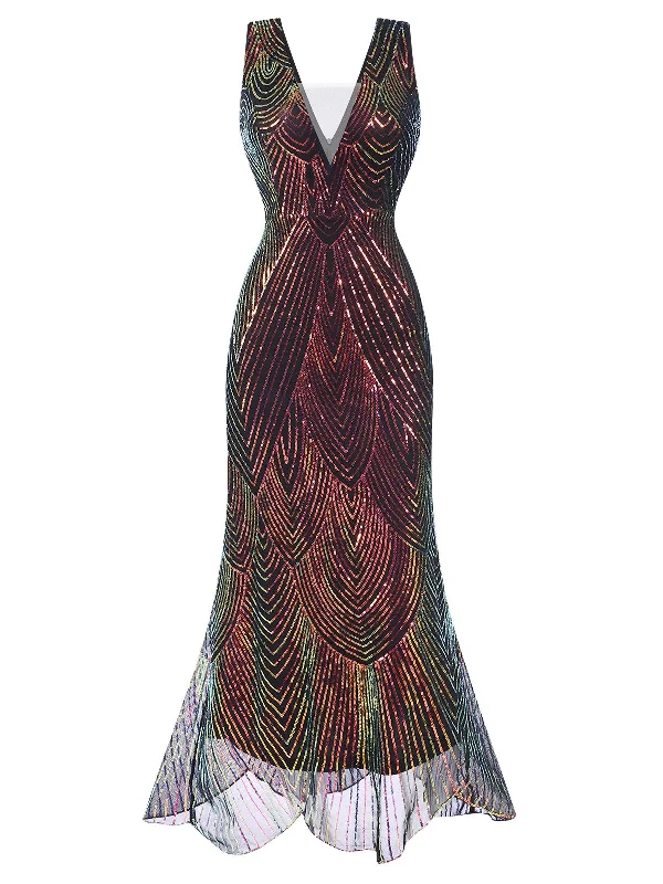 Shop Smart, Save Big Multicolor 1920s V-Neck Sequined Fishtail Dress