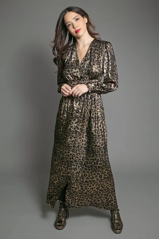 Women's Clothing Sets DEVINA LAME DRESS IN LEOPARD PRINT