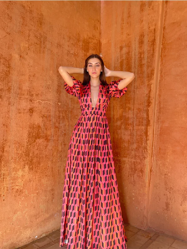 Women's Resort Attire Alexia’s Dress Orange and Pink Print