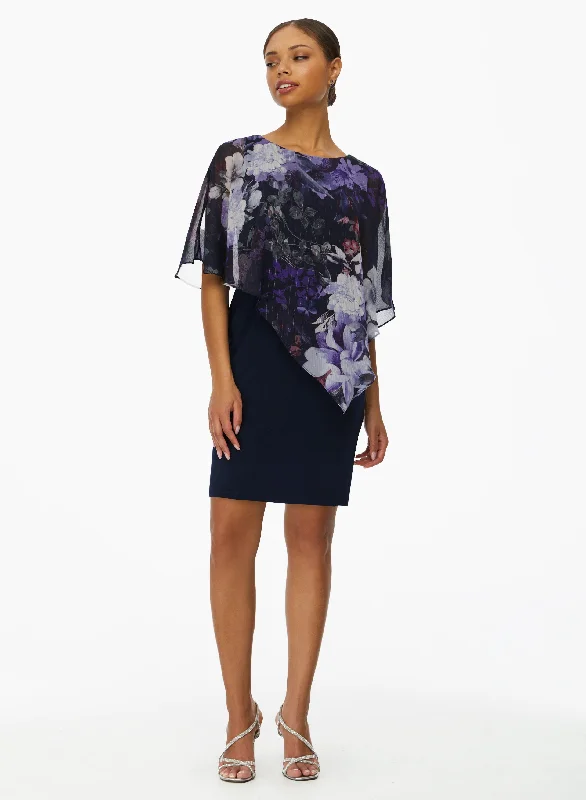 Valentine's Special Floral Print Chiffon Poncho Dress