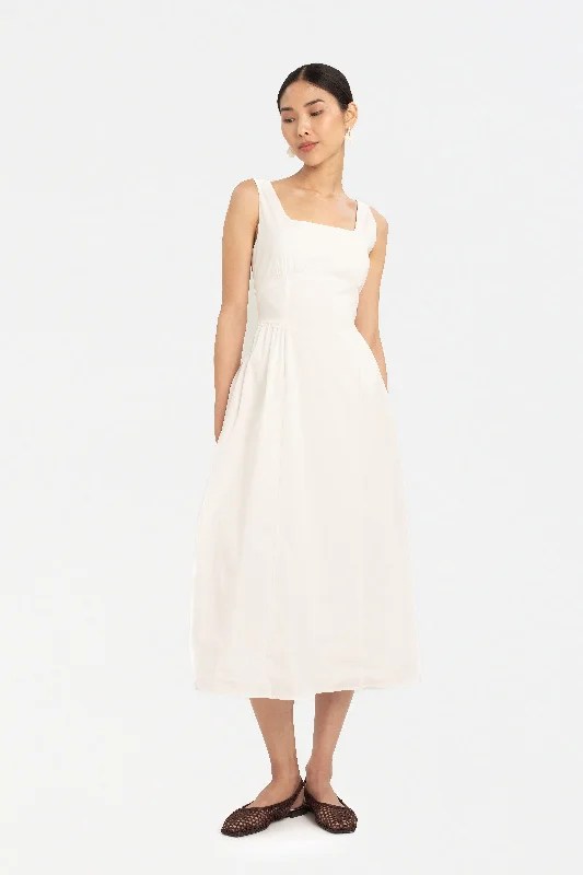 Women's Active Outfit For Fitness Katie Fit and Flare Dress in Daisy White