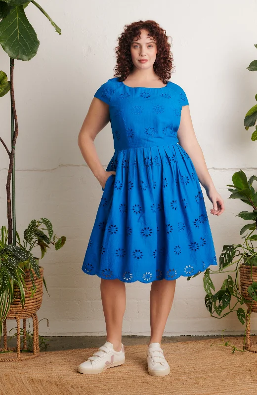 Embrace New Fashion Claudia Floral Broderie Brilliant Blue Dress