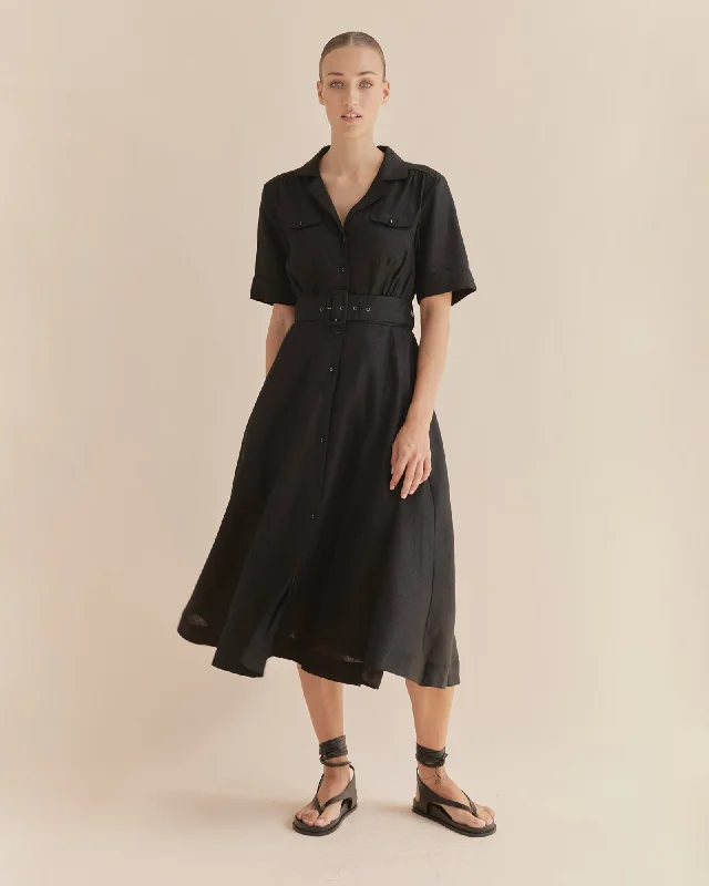 Urban Sophistication Cadence Linen Dress - Black