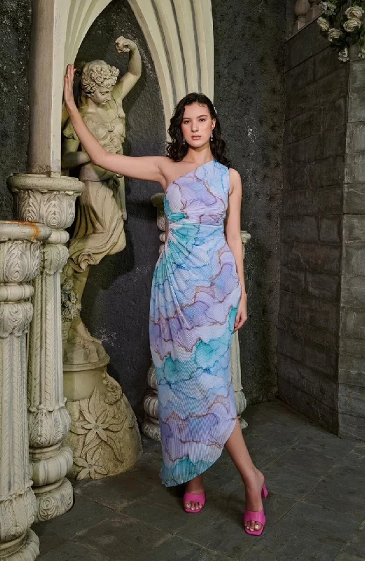 Online Impressions Boutique Precious dreams - blue abstract print asymmetric dress