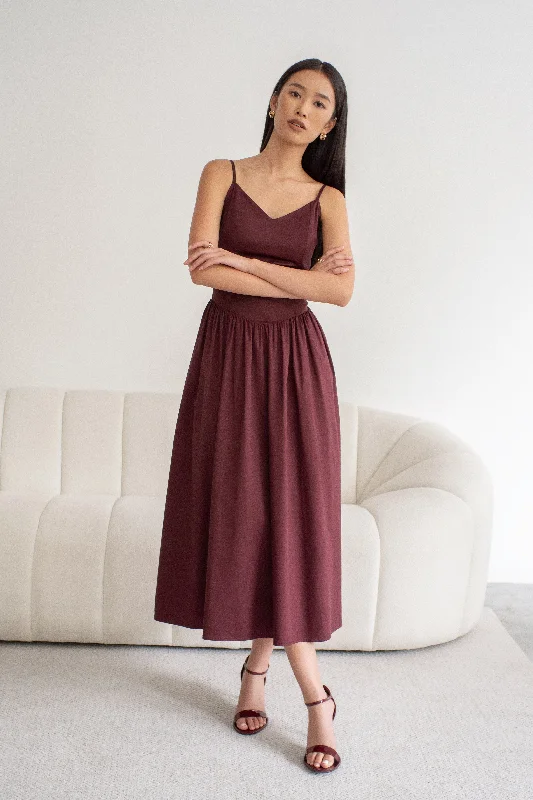 Women's Stylish Casual Garments Arden Strap Midaxi Dress in Burgundy Red