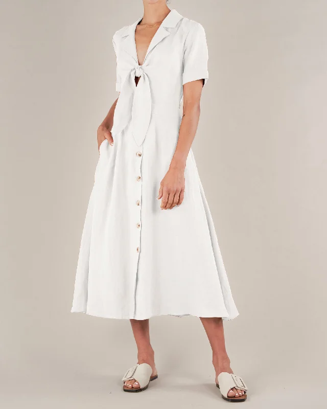 Unbeatable Prices Ines Linen Tie Front Dress - White