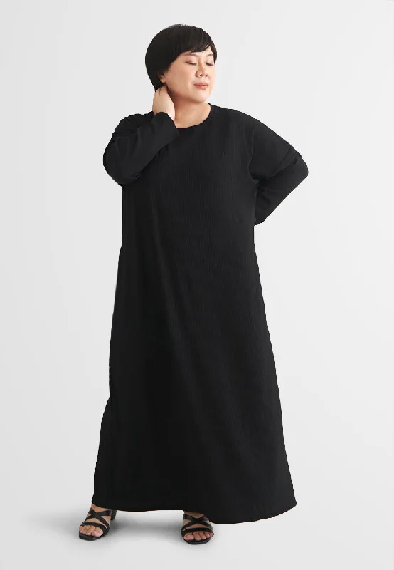Boutique Dress Online Johanna Relax Ribbed Quarantine Petite Plus Jubah Dress - Black
