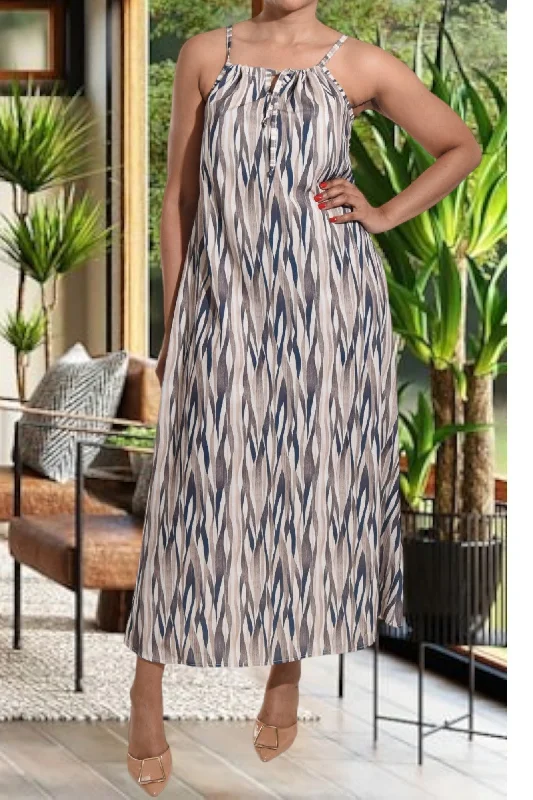 Women's Vintage Garments Brown And Black Strappy Maxi Tie Dress