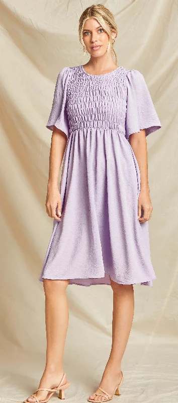 Treat Yourself To Amazing Discounts LAVENDER SOLID SMOCKED DRESS