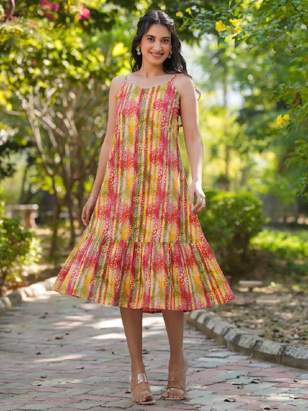 The Latest Fashion Trends Multicolor Pure Cotton Floral Printed Tiered Dress