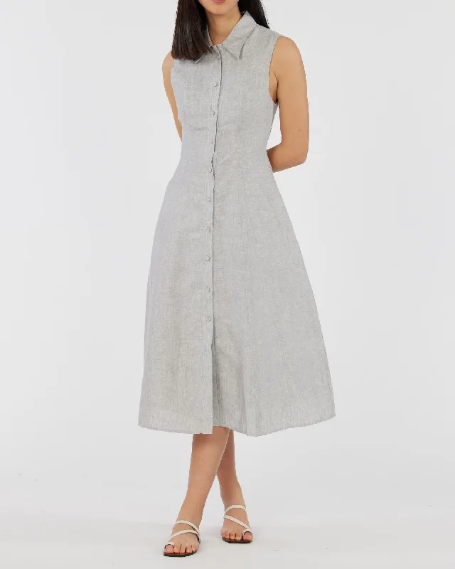 Chic Everyday Wear Vento Linen Dress - Cloud