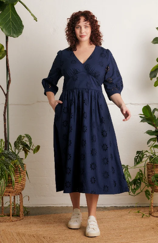 Flash Sale Starts Amelia Floral Broderie Ink Navy Dress
