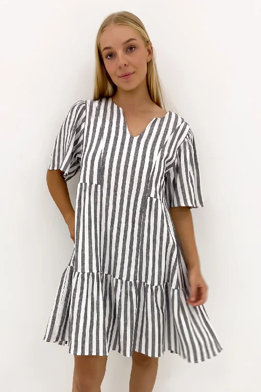 Day-To-Night Styles Amara Dress Black White Stripe