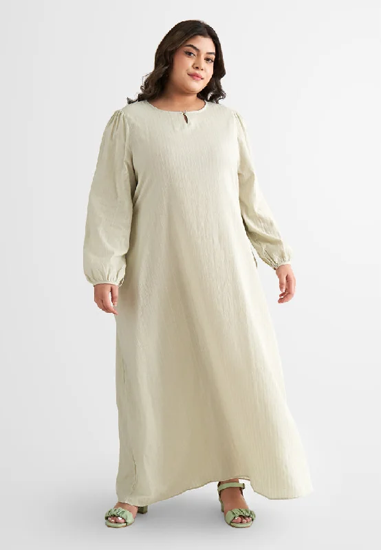 Glamorous Evening Wear Catalina Cotton Puff Sleeve Jubah Dress - Green
