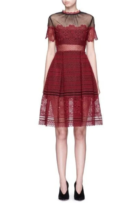 Trendy Threads Burgundy Red Felicia Short Sleeves Lace Dress