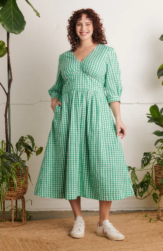Women's Elegant Apparel Amelia Emerald Green Gingham Dress