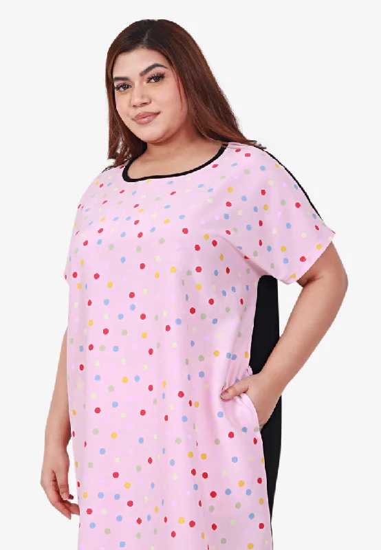 Special Offer For You Dency Back Stretch Lounge Dress - Pink Dots