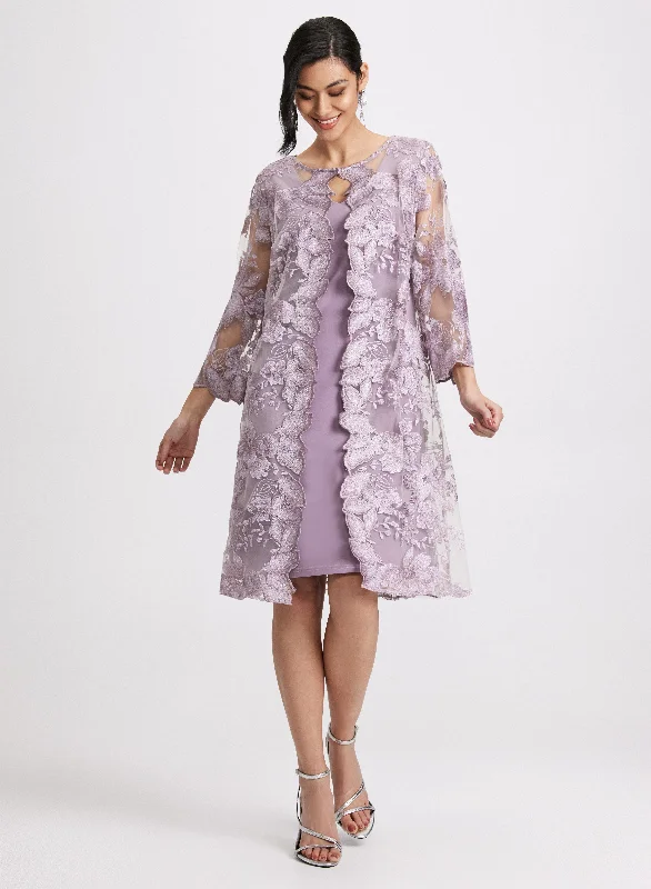 Women's Seasonal Wardrobe Clothing Floral Embroidered Illusion Dress
