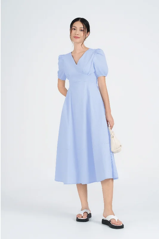 Bid Farewell To The Old Season Marabelle Cotton Midaxi Dress in Soft Blue