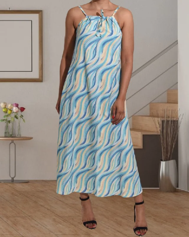 Women's Athletic Garments Teal Pattern Strappy Maxi Tie Dress