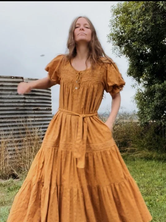 Women's Clothing Online 100% RECYCLED COTTON - MORNING SONG HAND SMOCKED TIERED DRESS - COPPER