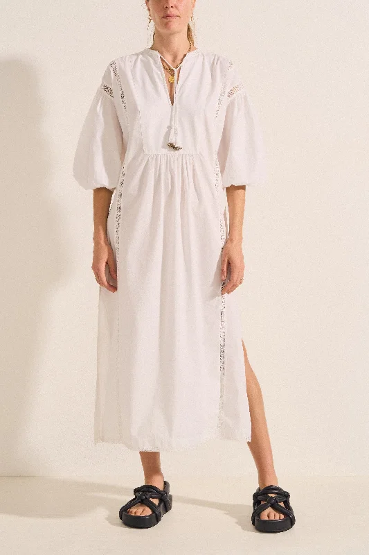 Clothing Store Nephele White Crochet Poplin Dress