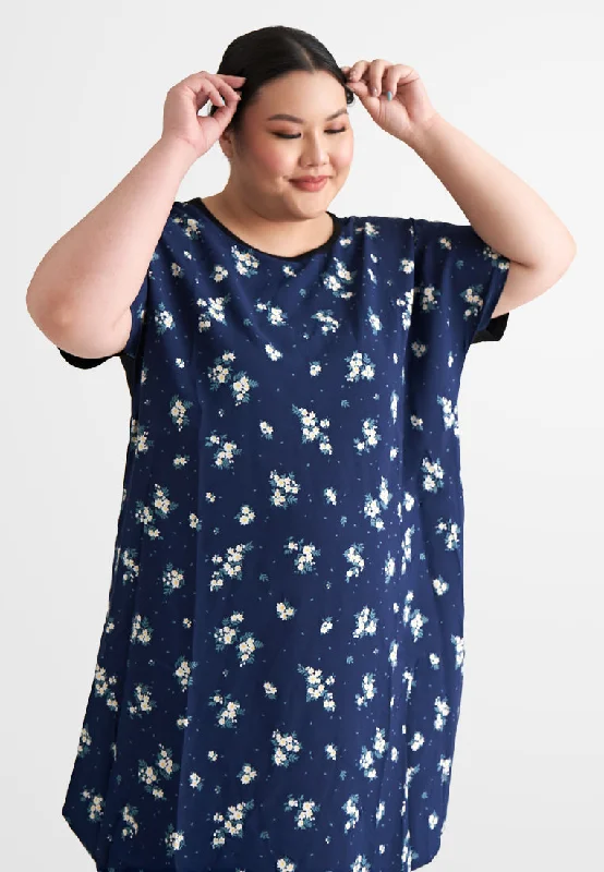 Trendy Threads Dency Back Stretch Lounge Dress - Blue Floral